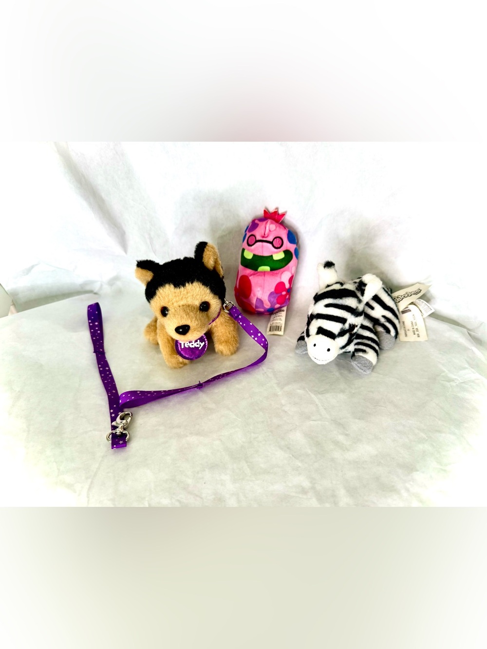 Zebra, Cat & Pickles, and Teddy Stuffed Animals (Set Of 3)